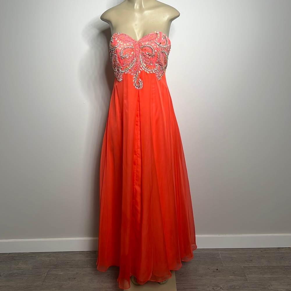 Tiffany Designs size 6 hot peach (orange) gown with jewel details